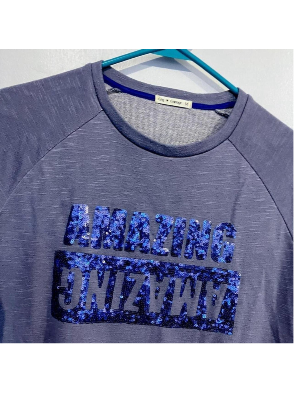 "AMAZING" Sequin Embellished Purple Grey Sweatshirt (Medium) - Picture 2 of 3